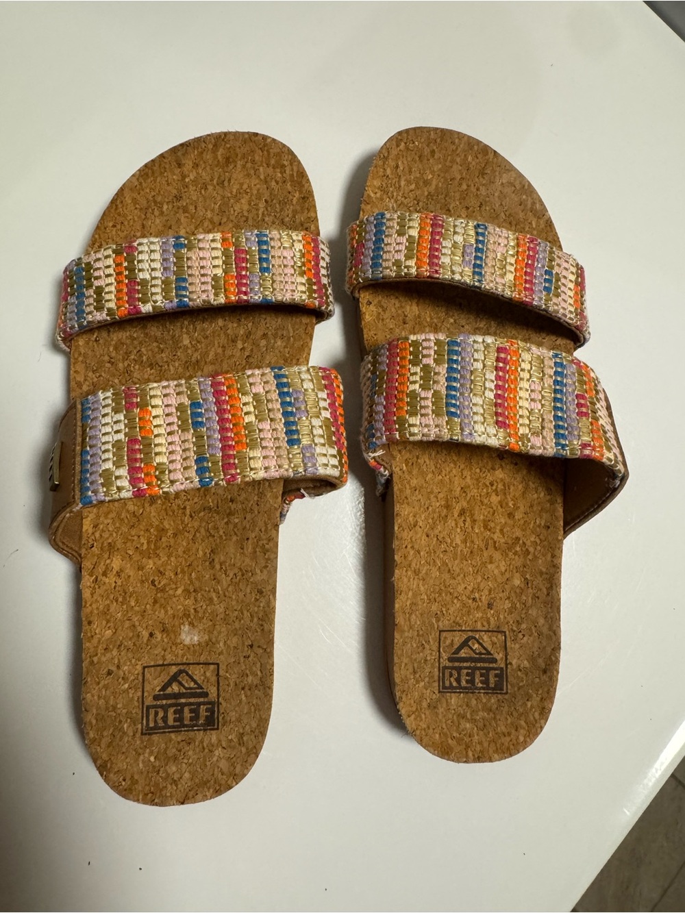 Reef Women's Multicolor Woven Double-Strap Cork Slides size 9